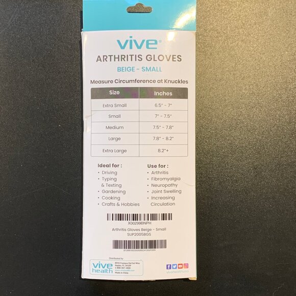 VIVE ARTHRITIS GLOVES, OPEN FINGER, SIZE SMALL, COLOR BEIGE - Picture 2 of 4